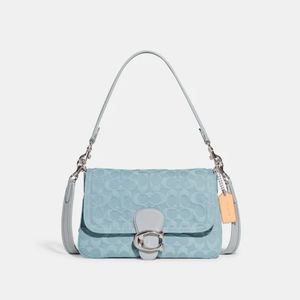Coach Light Blue Signature Shoulder Bag with Silver Hardware